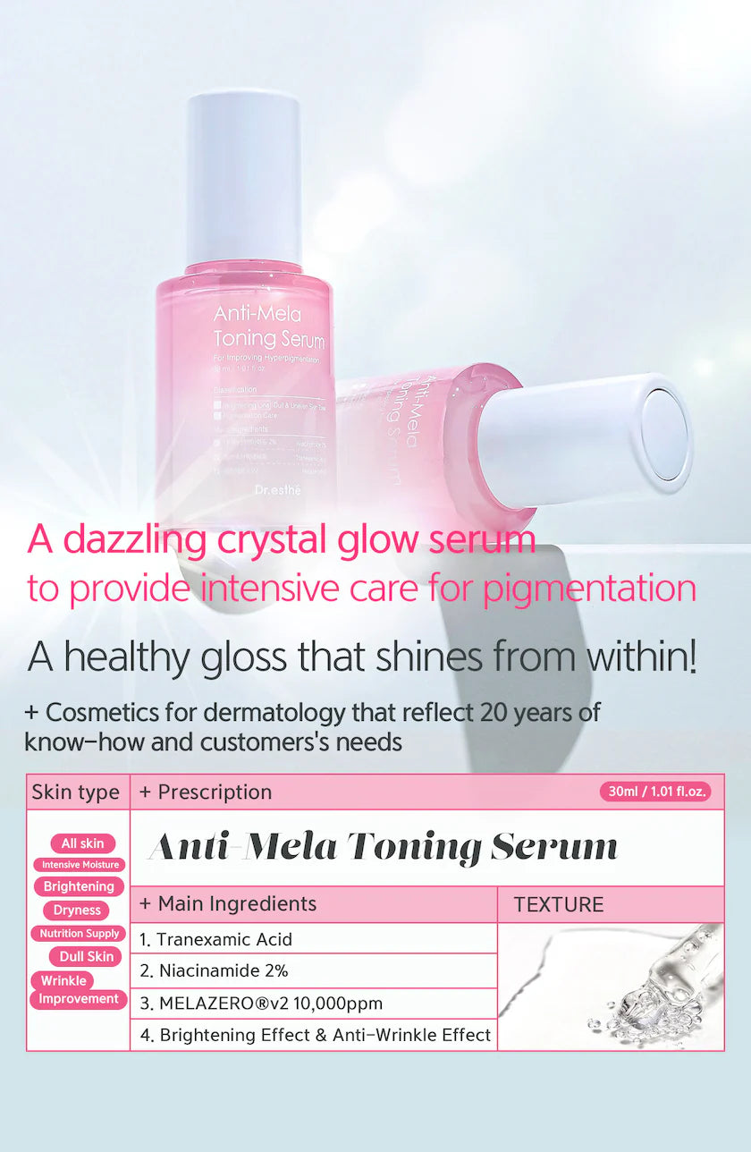 DR. ESTHE
Anti-Mela Toning Serum - Halo Glow 1.1oz